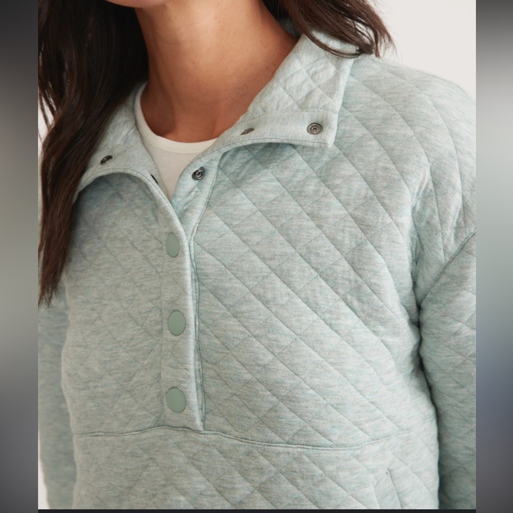 Eddie Bauer Womens‎ Quilted Snap Mock Neck Pullover Aqua Green Heather M